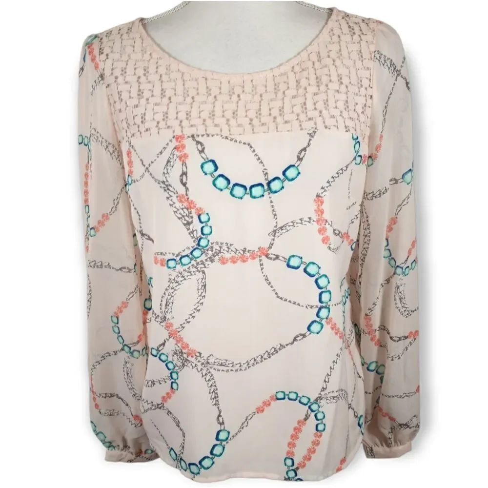 CANDIE'S PINK & BLUE SHEER BLOUSE SZ.M EUC